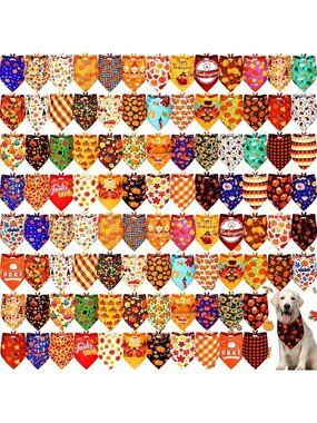 100 Pcs Adjustable Fall Dog Bandanas for XLarge Dogs - Bulk Set for Pet Style
